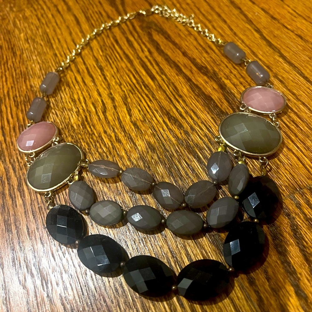 Purple, Grey and Black necklace with gold chain